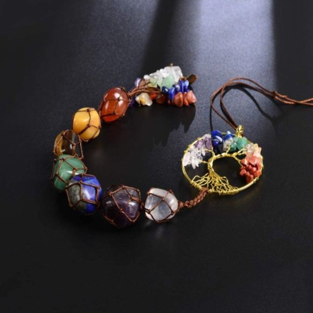 Free People Tree of Life Chakra Crystals Healing Stones Wall Hanging Ornament - Picture 4 of 8